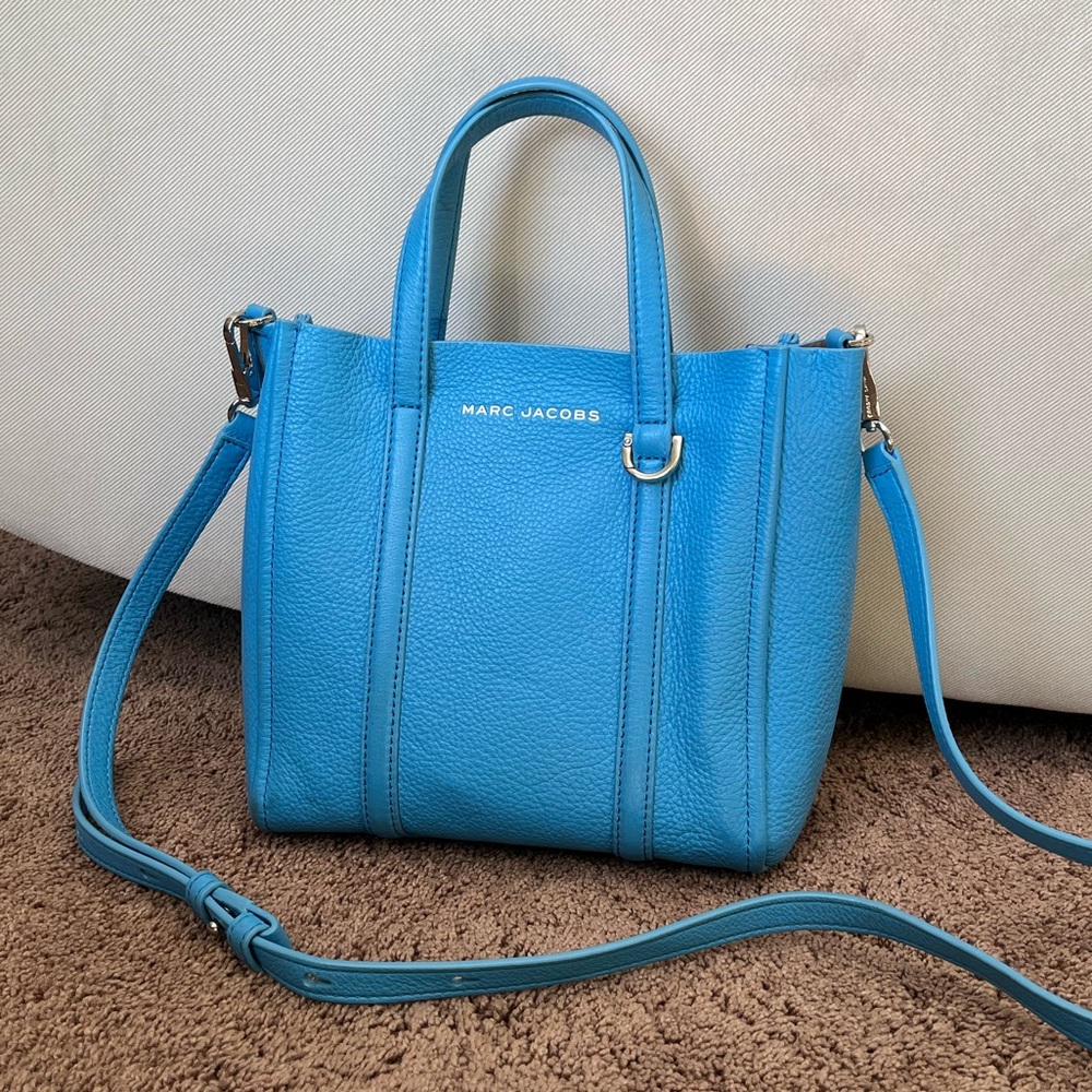 Marc Jacobs blue unlined leather mini convertible tote